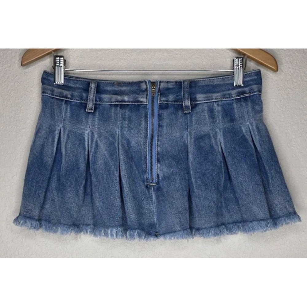 Micro Mini Skirt Denim Pleats Zip Y2K Moto Grunge Skater Streetwear Festival S